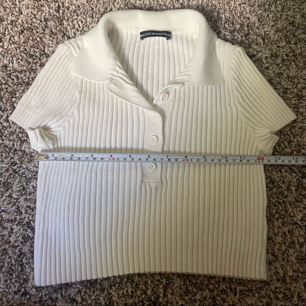 BRANDY MELVILLE Bridget White Cropped Polo Top - Picture 4 of 5